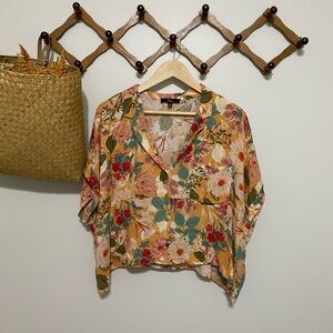 Lulu's Island Style Orange Floral Print Button-Up Blouse